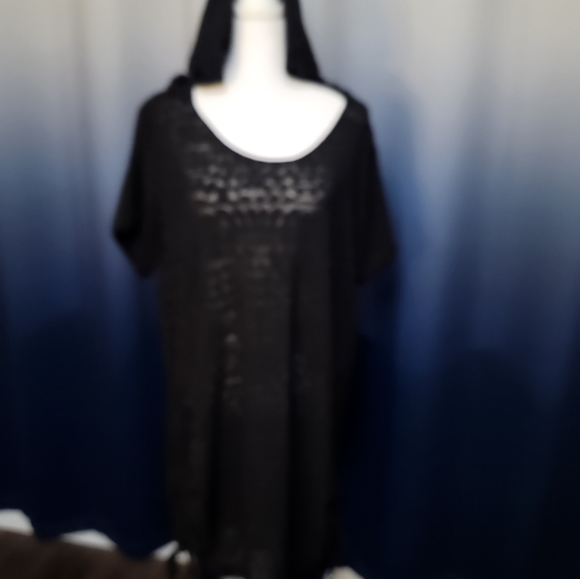 Swim suit cover up with hoodie. Black Rayon. - Picture 2 of 5
